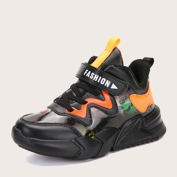 

Boys Letter Graphic Velcro Strap Sneakers, Black