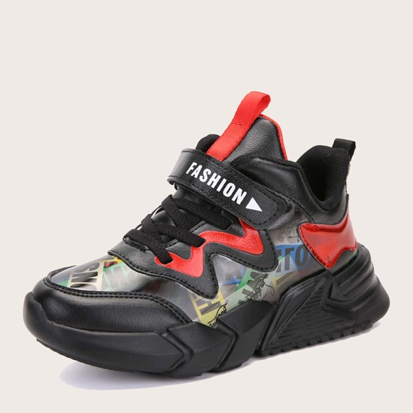

Boys Letter Graphic Velcro Strap Sneakers, Black