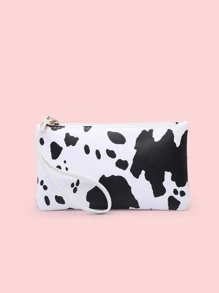 Cow Print Long Purse - Black and White - View 1