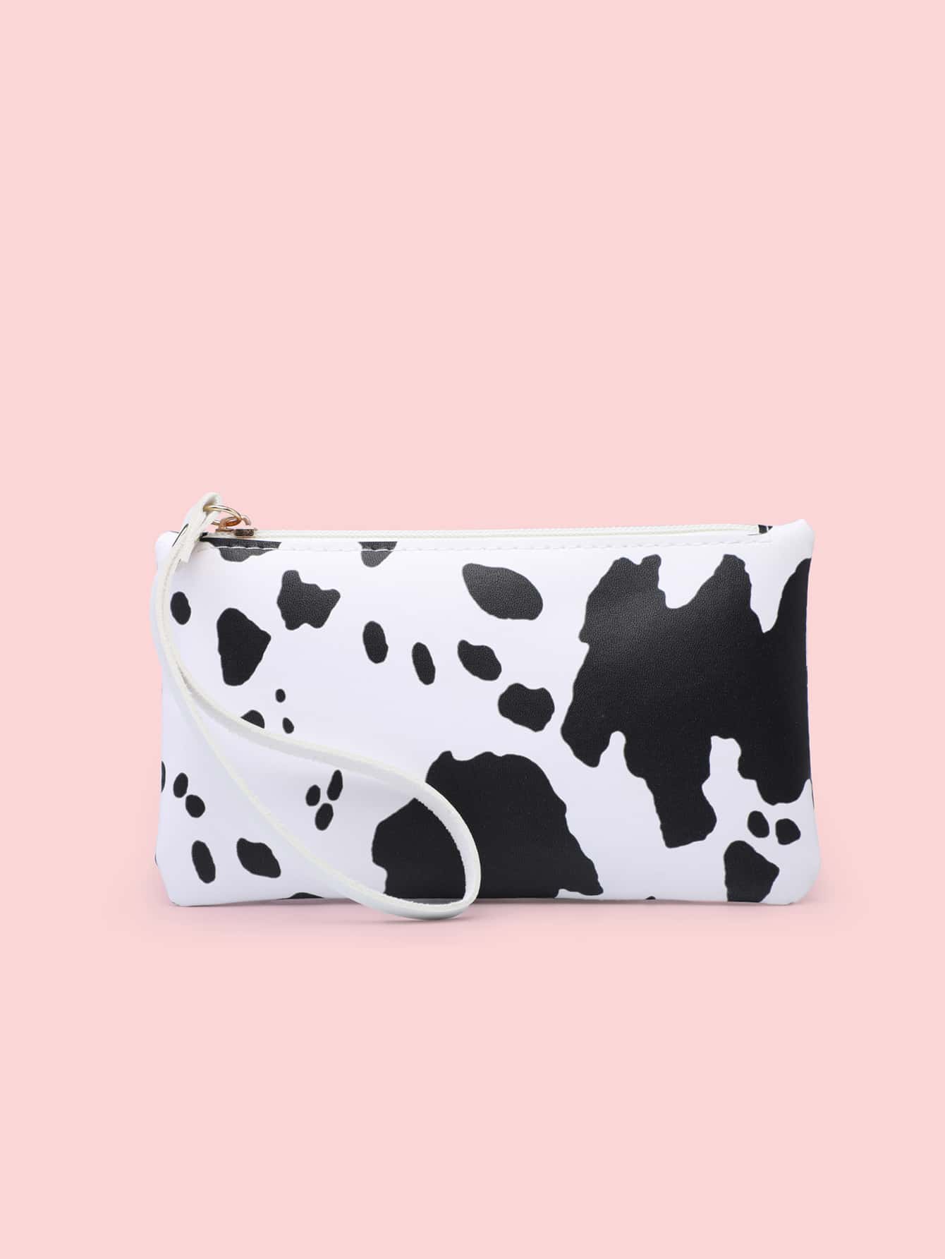 Cow Print Long Purse - Black and White - View 1