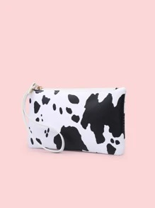 Cow Print Long Purse - Black and White - View 2