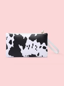 Cow Print Long Purse - Black and White - View 3