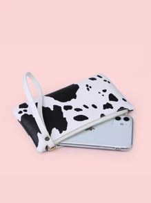 Cow Print Long Purse - Black and White - View 4