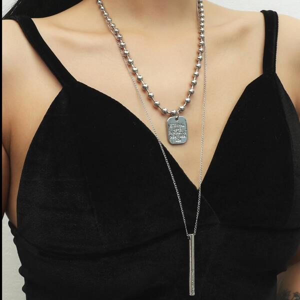 

Bar Charm Layered Necklace, Silver