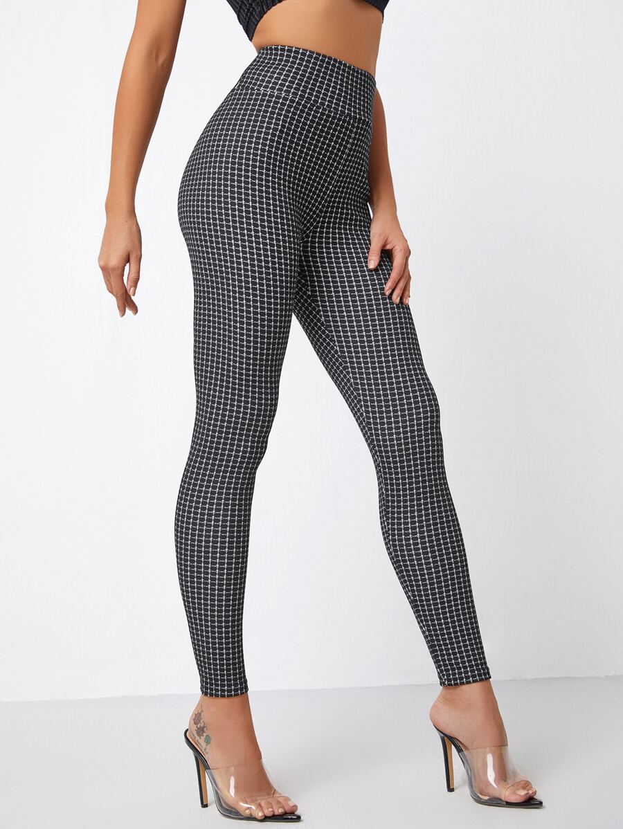 SHEIN Essnce Leggings de cuadros de cintura ancha