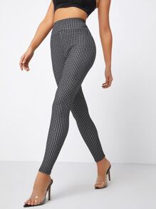 SHEIN Essnce Leggings de cuadros de cintura ancha