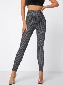SHEIN Essnce Leggings de cuadros de cintura ancha
