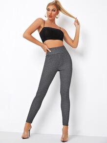 SHEIN Essnce Leggings de cuadros de cintura ancha