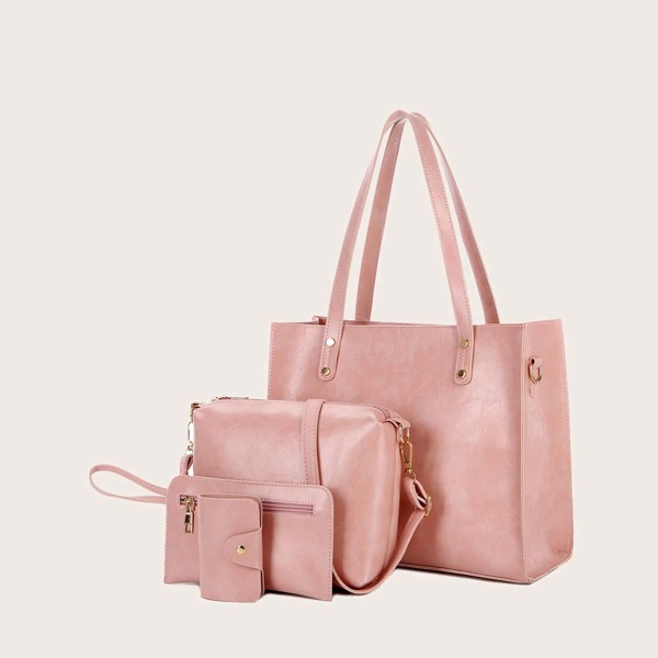 

4pcs Minimalist Tote Bag Set, Pink