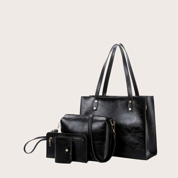 

4pcs Minimalist Tote Bag Set, Black