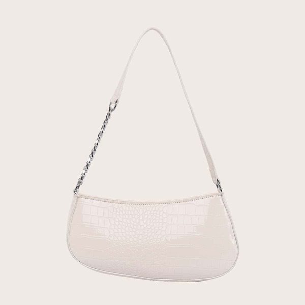 

Croc Embossed Baguette Bag, Beige