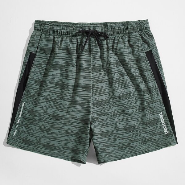 

Men Letter Graphic Sports Shorts, Army green