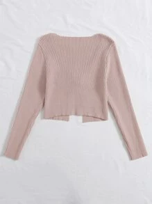SHEIN Qutie Tie Front Rib-knit Cardigan - Baby Pink - View 2