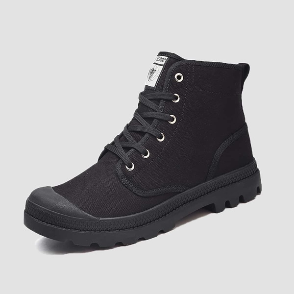 

Men Lace-up Front Canvas Combat Boots, Black