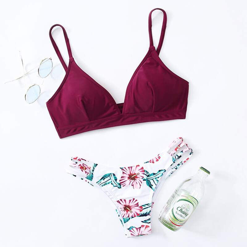

Flower Cut Out Bikini Swimsuit, Multicolor