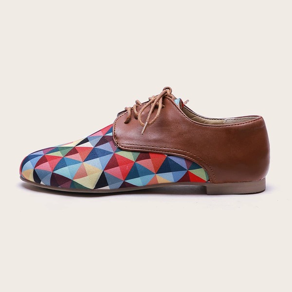 

Lace-up Front Color Block Flats, Brown