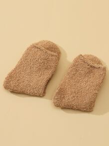 Simple Plain Fuzzy Socks - Brown - View 2