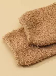 Simple Plain Fuzzy Socks - Brown - View 3