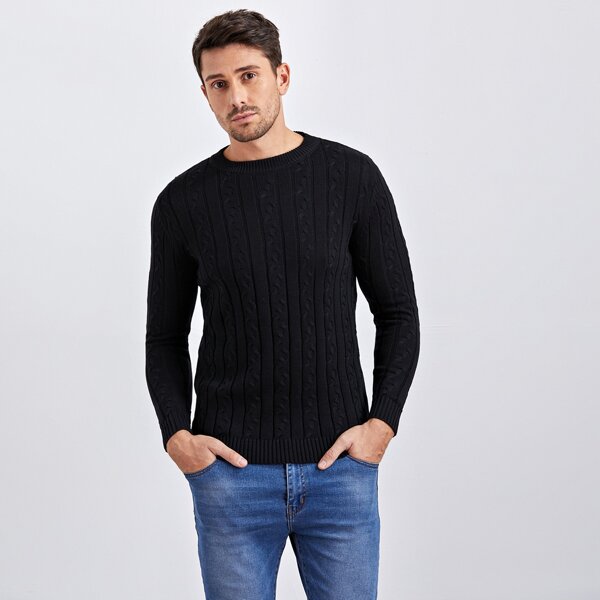 

Men Cable Knit Sweater, Black
