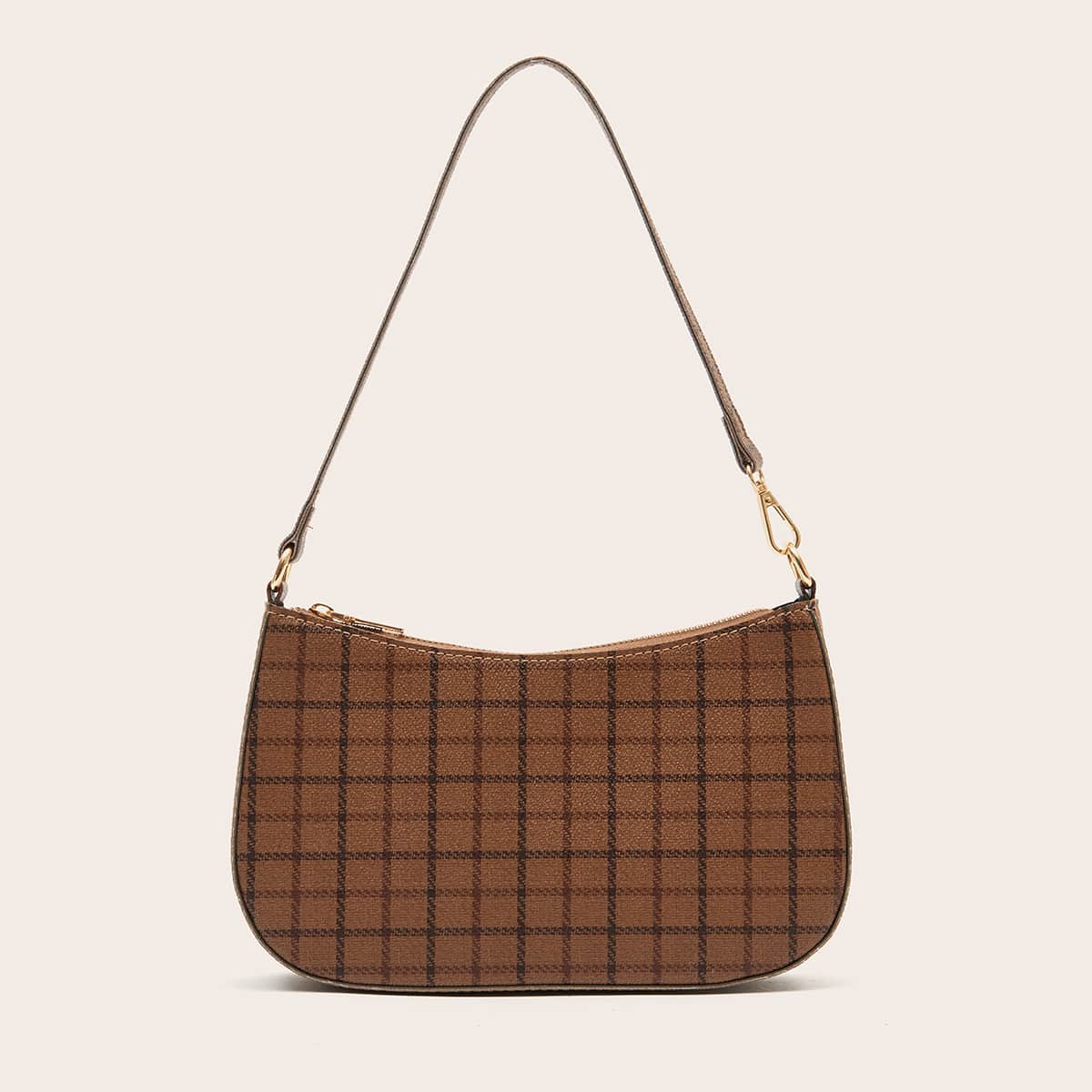 

Grid Baguette Bag, Mocha brown