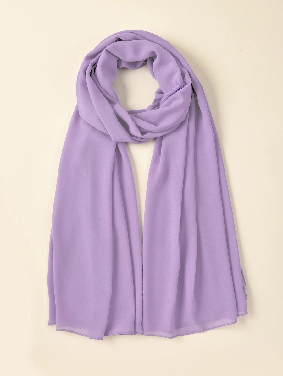 1pc Plain Color Pearl Decor Chiffon Scarf For Women, Soft, Breathable, Style, Suitable For Daily Wear - Purple - View 1