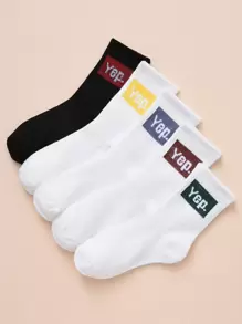 5 pares calcetines de tripulación de hombres con estampado de letra - Multicolor - Ver 1