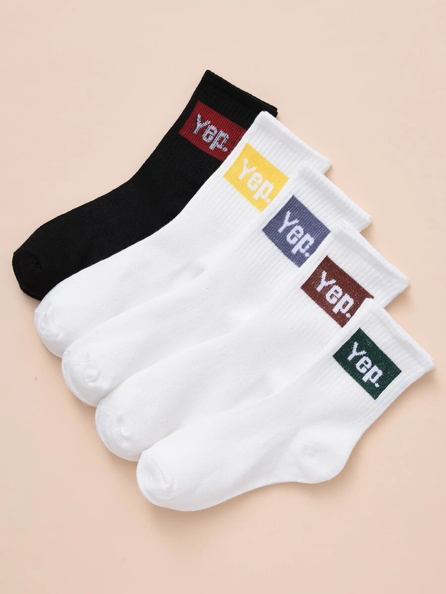 5 pares calcetines de tripulación de hombres con estampado de letra - Multicolor - Ver 1