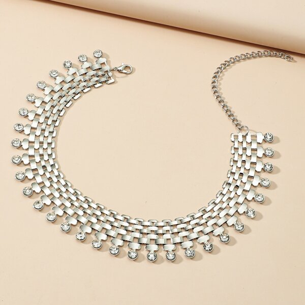 

Rhinestone Decor Hollow Out Necklace, Silver