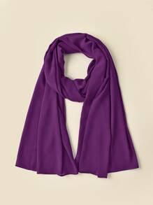 1入組女士素色珍珠裝飾雪紡柔軟頭巾,適用於日常生活,風格頭巾 - 紫色 - 查看 1
