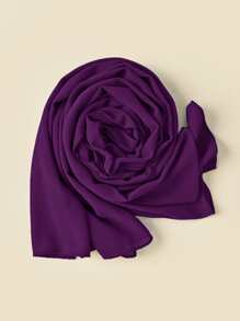 1入組女士素色珍珠裝飾雪紡柔軟頭巾,適用於日常生活,風格頭巾 - 紫色 - 查看 2