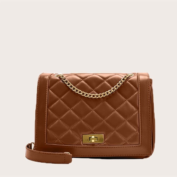 

Turn-lock Quilted Chain Shoulder Bag, Brown