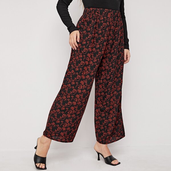 

Plus Floral Print Wide Leg Pants, Multicolor