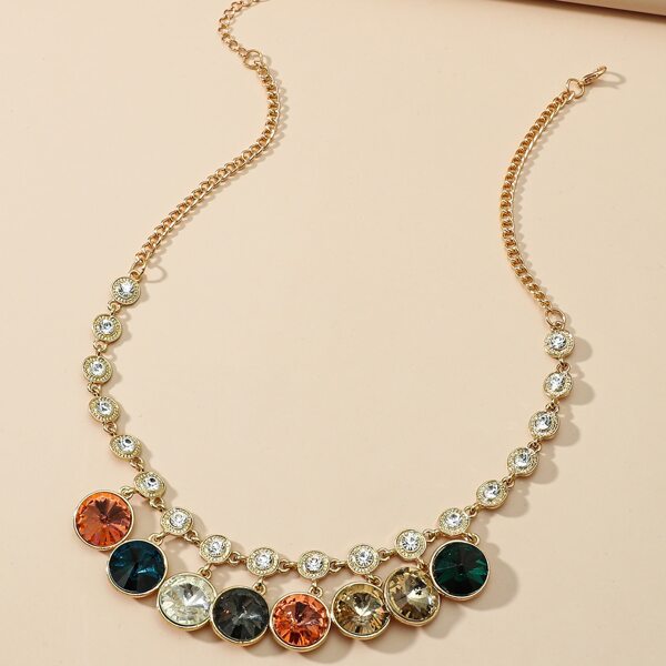 

Rhinestone Charm Necklace, Multicolor
