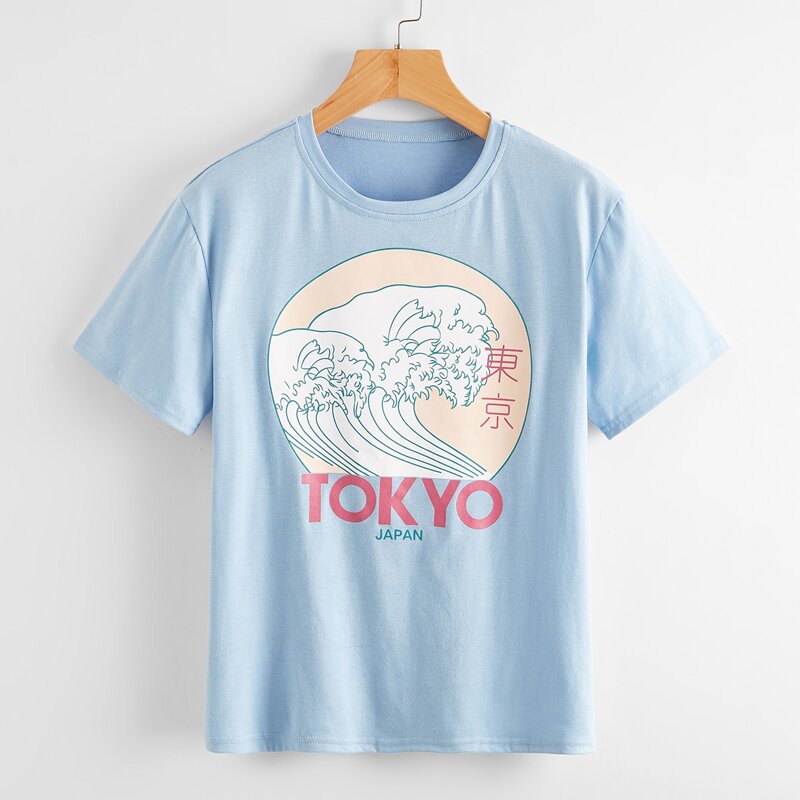 

Letter Wave Graphic Tee, Baby blue