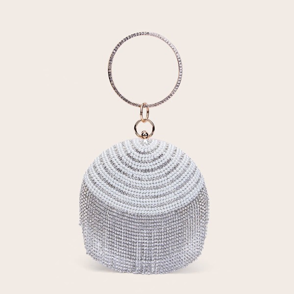 

Faux Pearl & Rhinestone Decor Box Bag, Silver