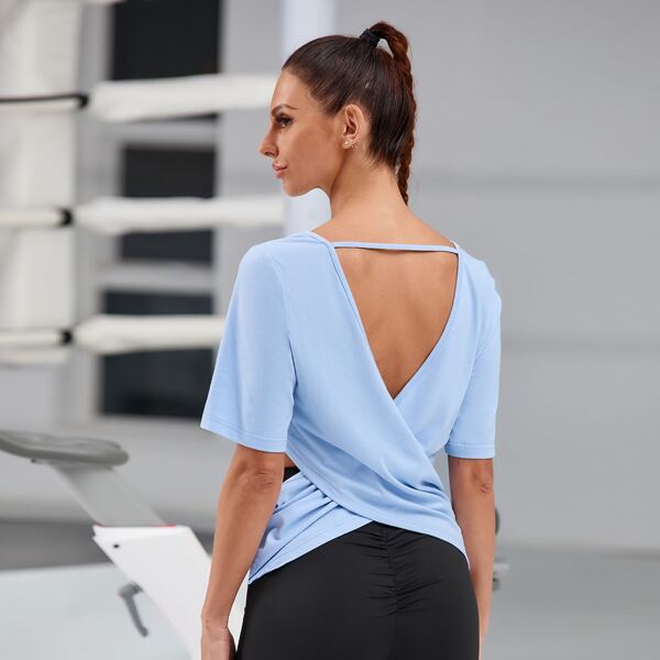 

Crossover Cut Out Back Sports Tee, Baby blue
