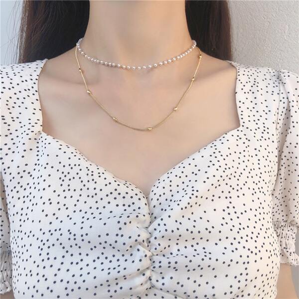 

Faux Pearl Decor Layered Necklace, Gold