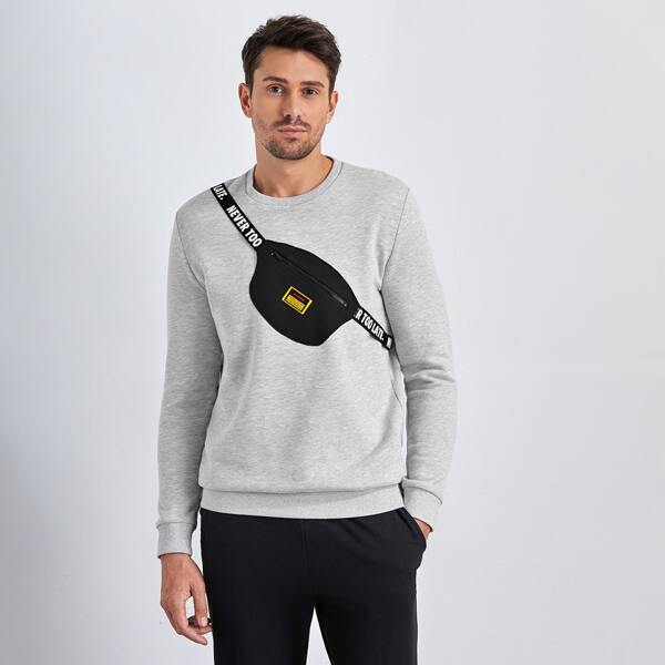 

Men Letter Tape Patch Detail Pullover, Light grey