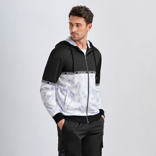 

Men Letter Tape Tie Dye Jacket, Black and white