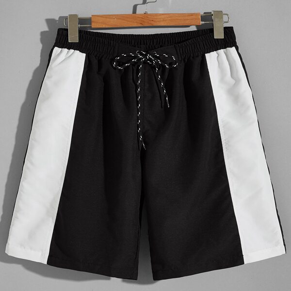 

Men Color Block Drawstring Track Shorts, Black