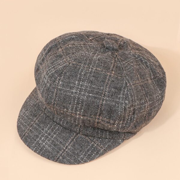 

Plaid Pattern Bakerboy Cap, Grey
