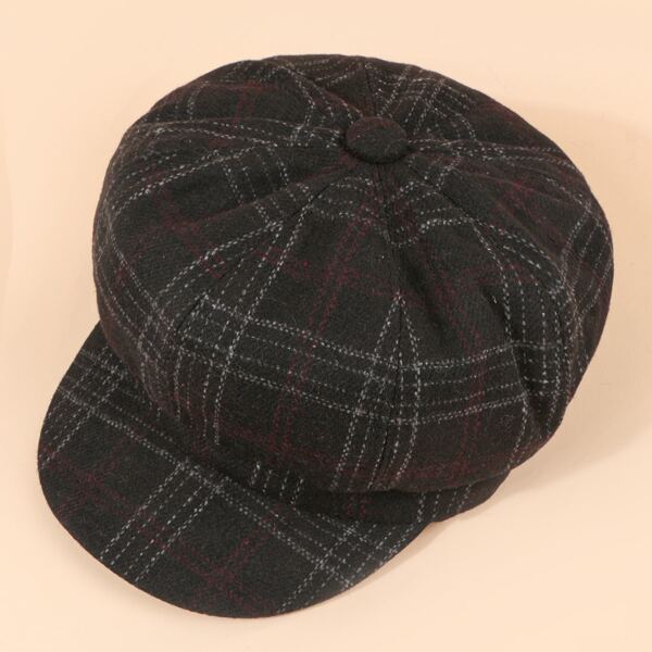 

Plaid Pattern Bakerboy Cap, Black