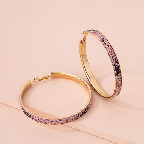 

Snakeskin Pattern Hoop Earrings, Pink