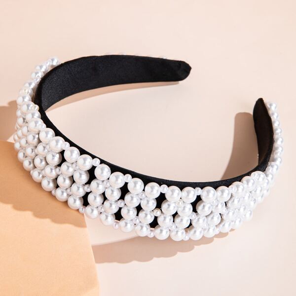 

Faux Pearl Decor Hair Hoop, Black and white