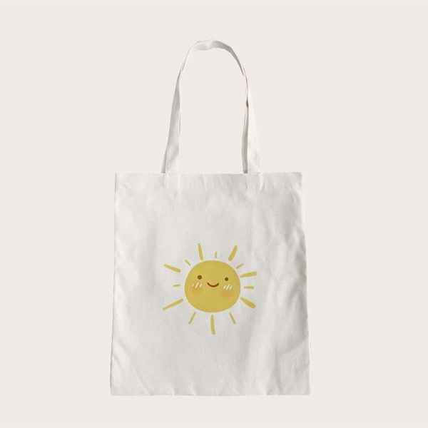 

Cartoon Sun Print Shopper Bag, Beige
