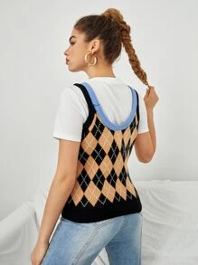 SHEIN Unity Argyle Pattern Pocket Front Sweater Vest Without Tee