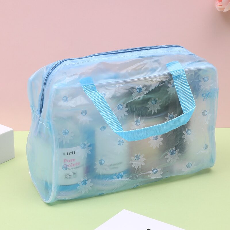 

Flower Pattern Clear Makeup Bag, Baby blue