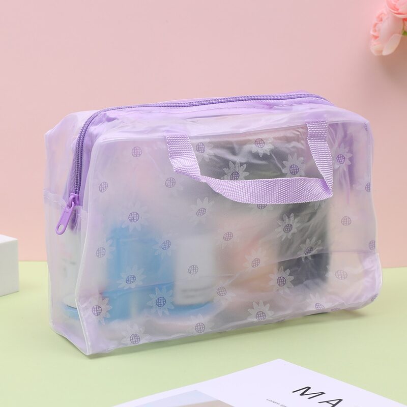 

Flower Pattern Clear Makeup Bag, Purple