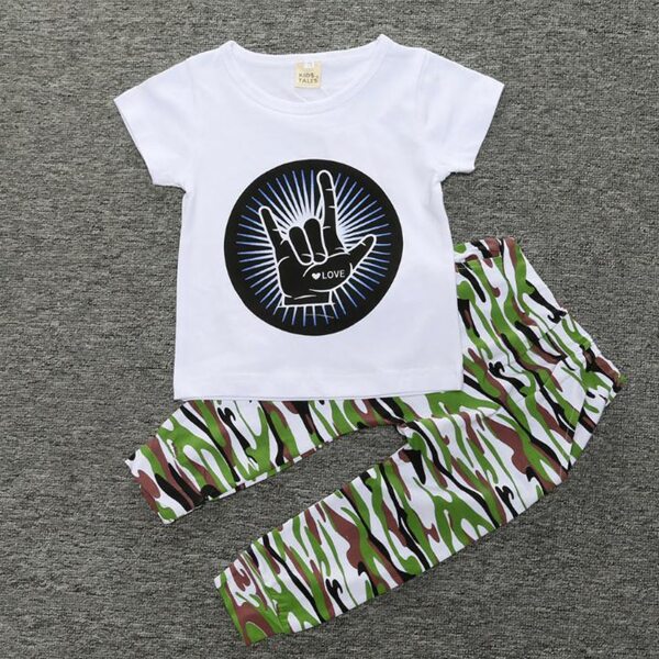 

Toddler Boys Gesture Print Tee With Camo Pants, Multicolor