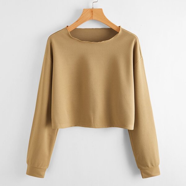 

Drop Shoulder Rib-knit Crop Tee, Camel